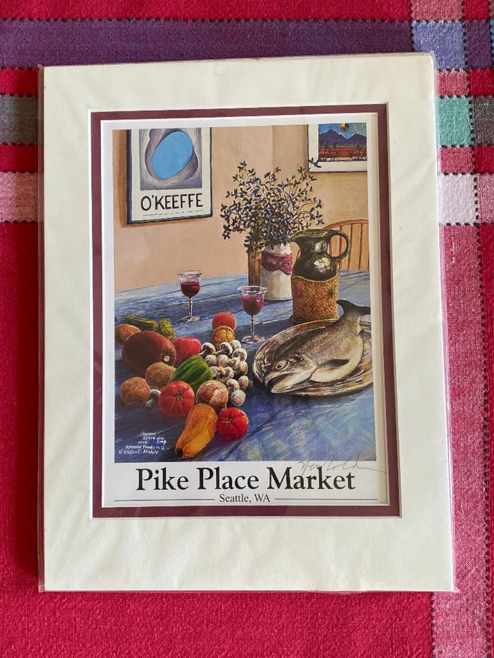 Ed Newbold Pike Place Market Seattle, WA Art Print 9"x12" Mat Frame Signed